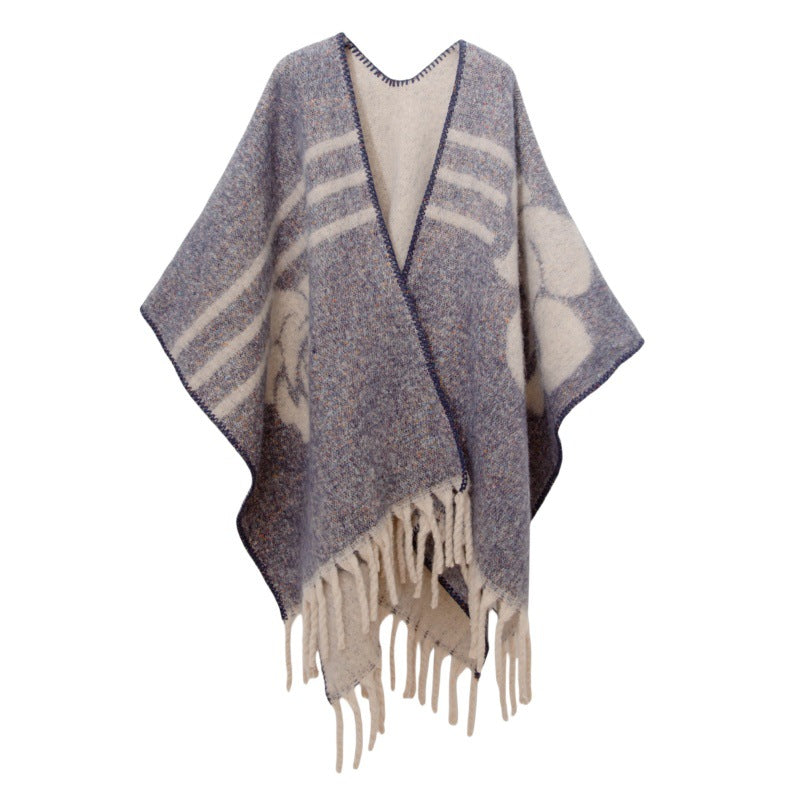 Fringed Jacquard Blanket Shawl Wrap Scarf