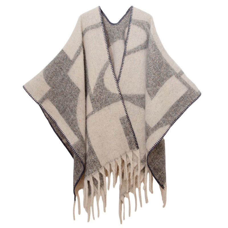 Fringed Jacquard Blanket Shawl Wrap Scarf