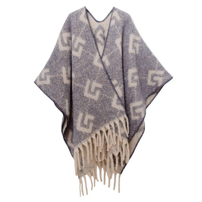 Fringed Jacquard Blanket Shawl Wrap Scarf