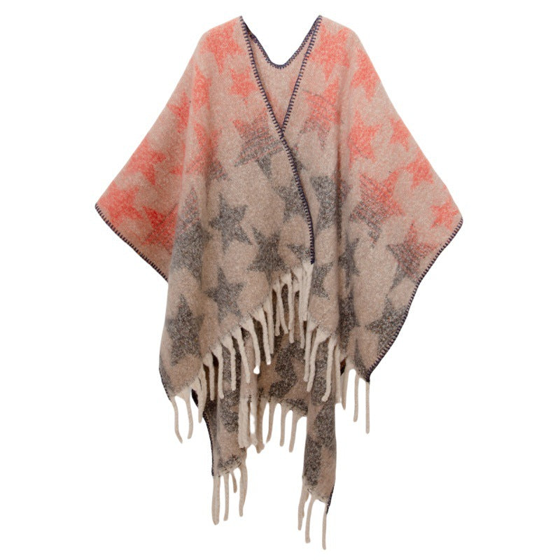Fringed Jacquard Blanket Shawl Wrap Scarf