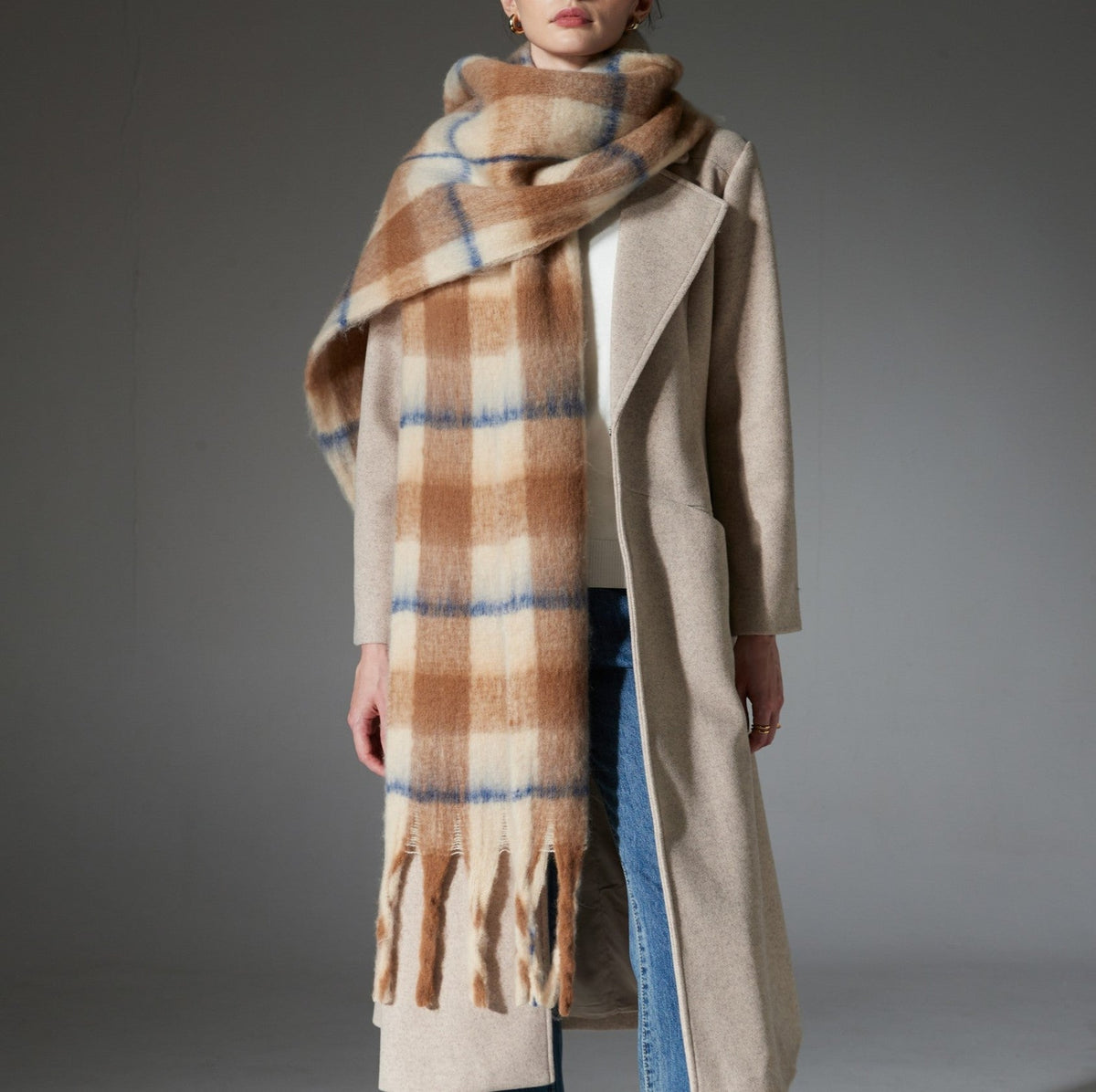 Brushed Check Tassel Blanket Scarf