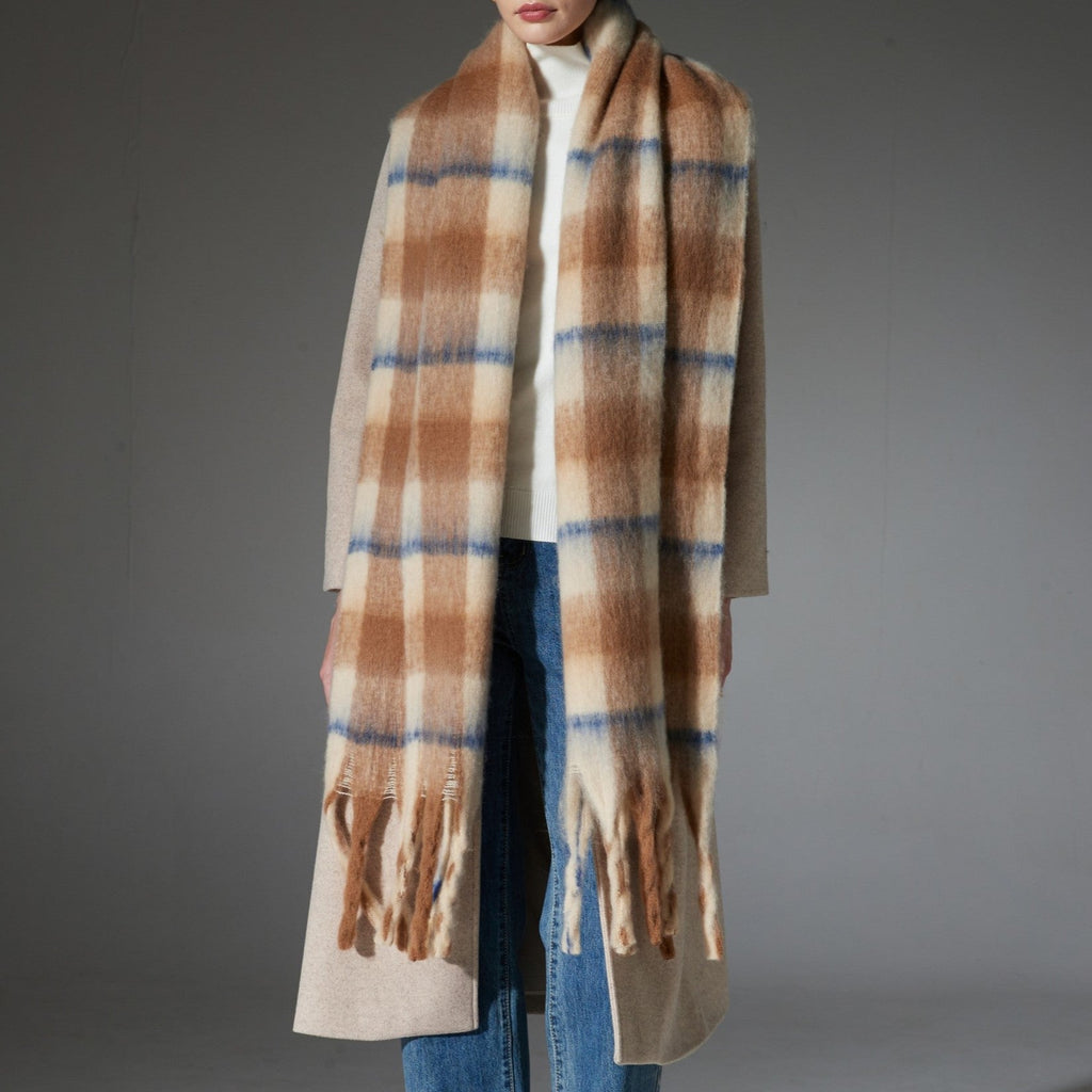Brushed Check Tassel Blanket Scarf