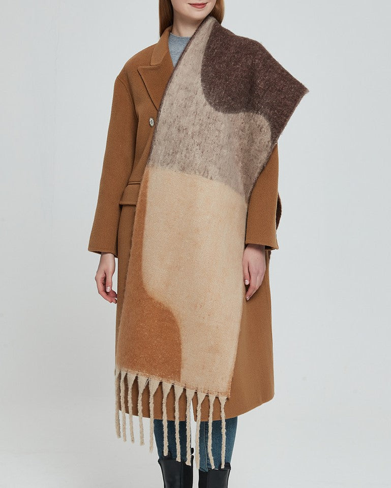 Abstract Colorblock Tassel Blanket Scarf