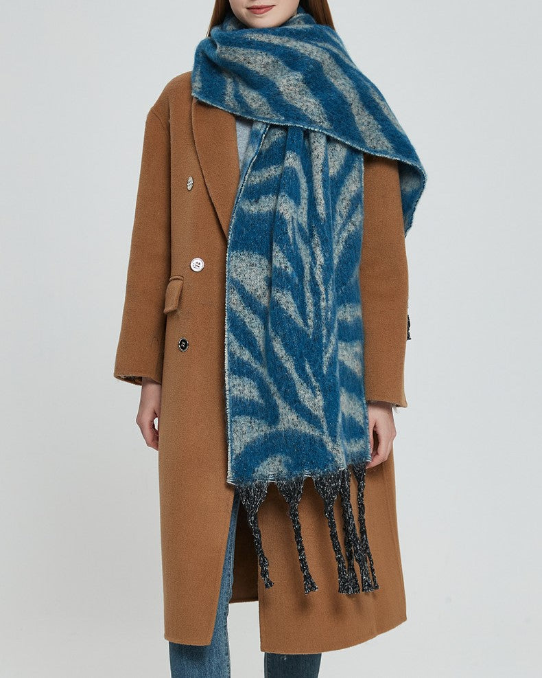 Zebra Stripe Fringed Blanket Scarf
