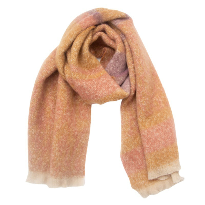Leopard Panel Striped Fringed Blanket Scarf