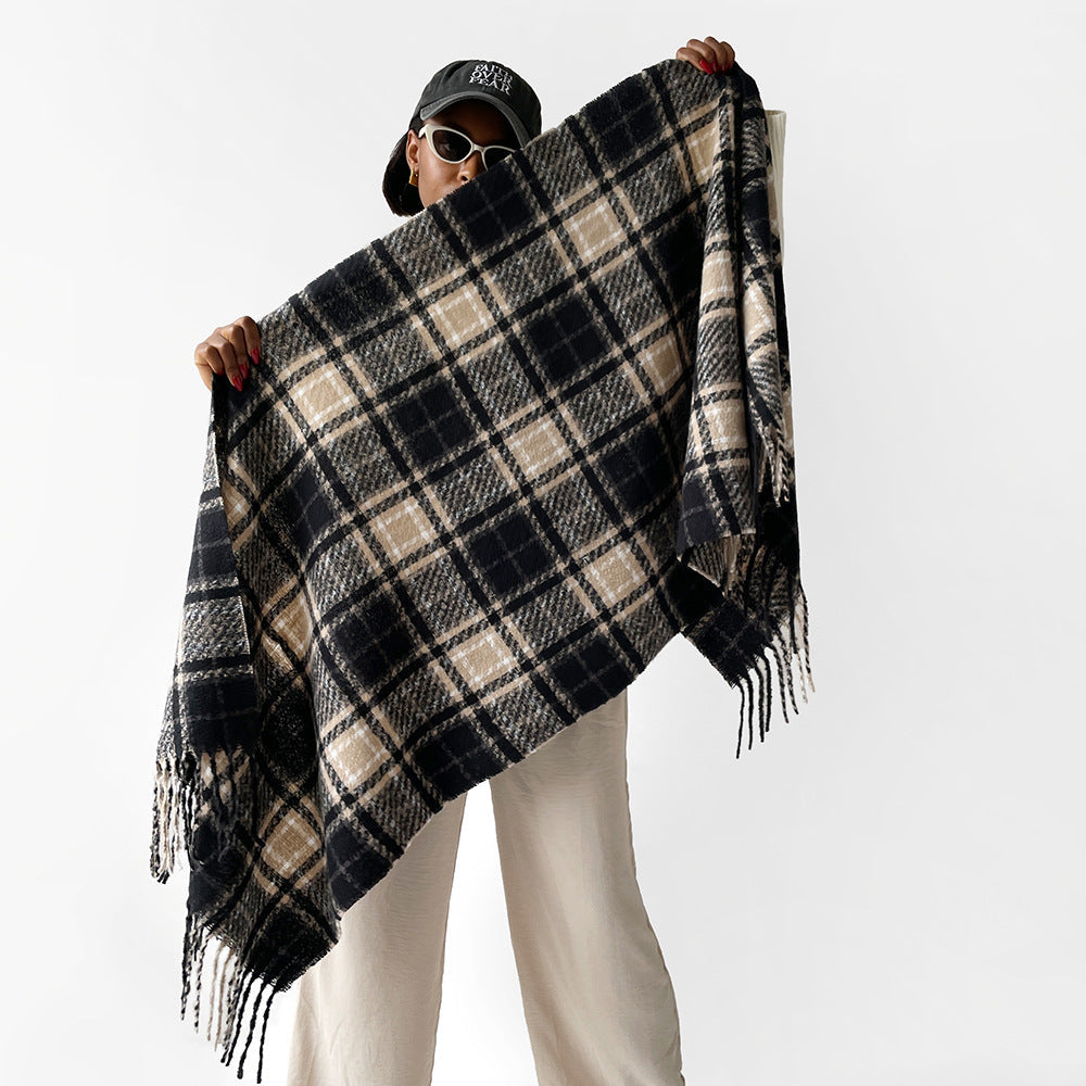 Oversized Plaid Tassel Blanket Scarf