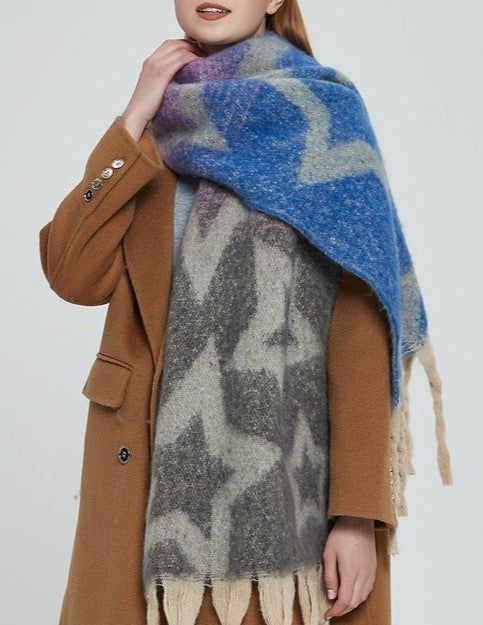 Star Print Fringe Blanket Scarf Wrap