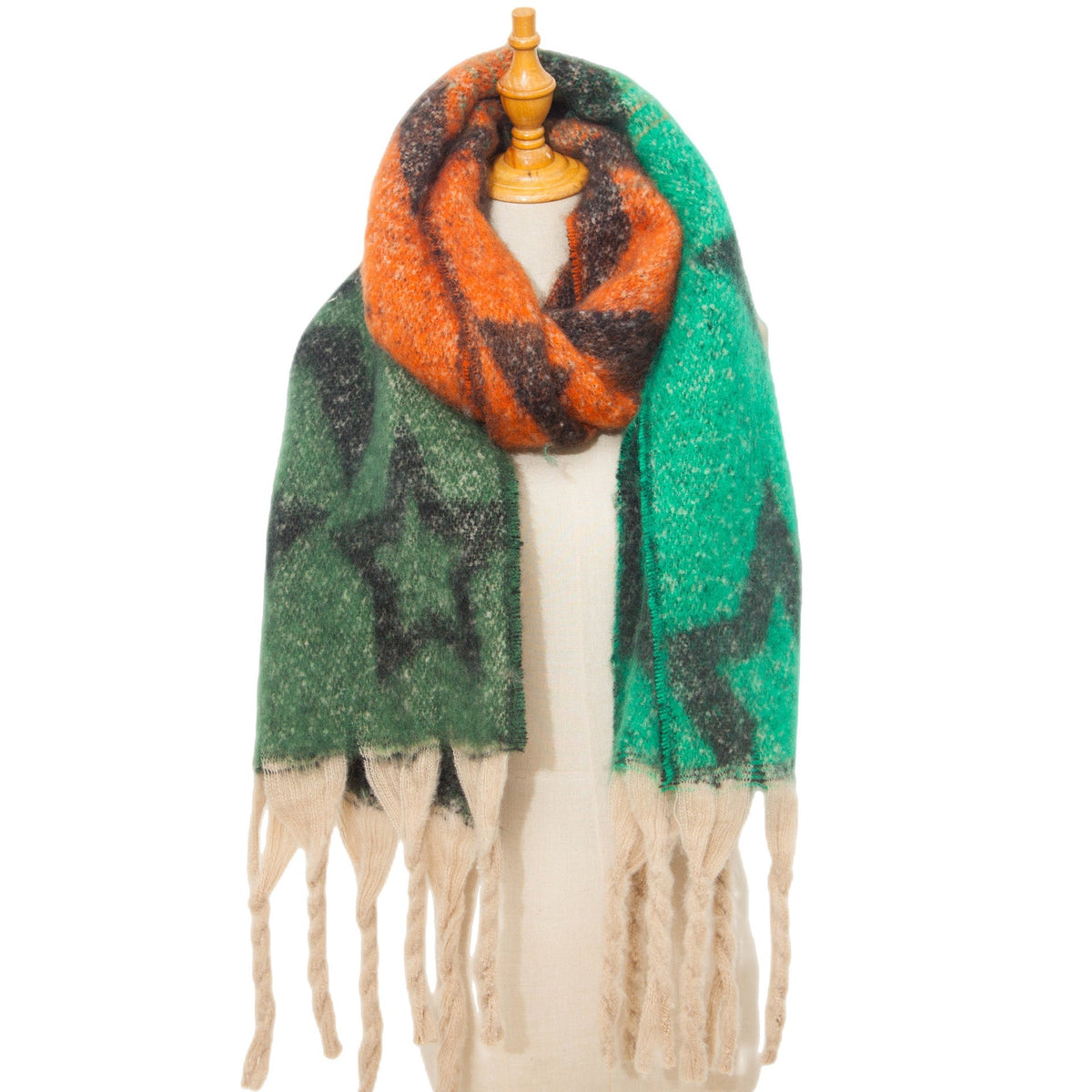 Star Print Fringe Blanket Scarf Wrap