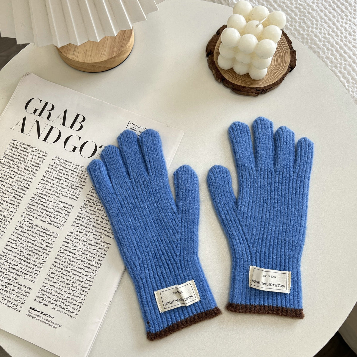 Simple Color Contrast Touch Screen Knit Gloves 6W6GLO51