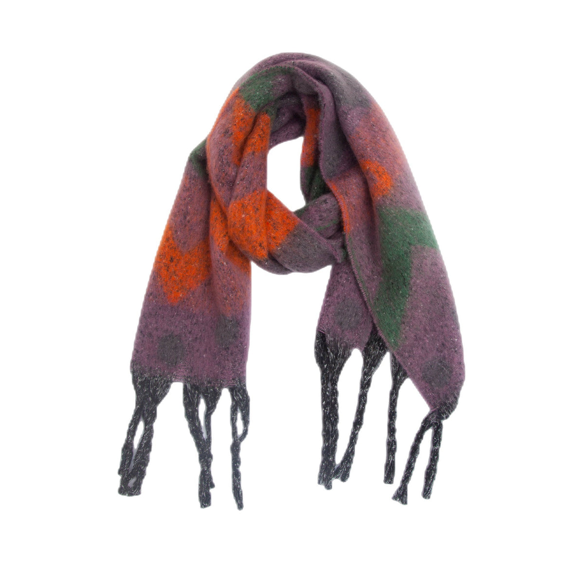 Geometric Colour Block Tassel Wrap Scarf