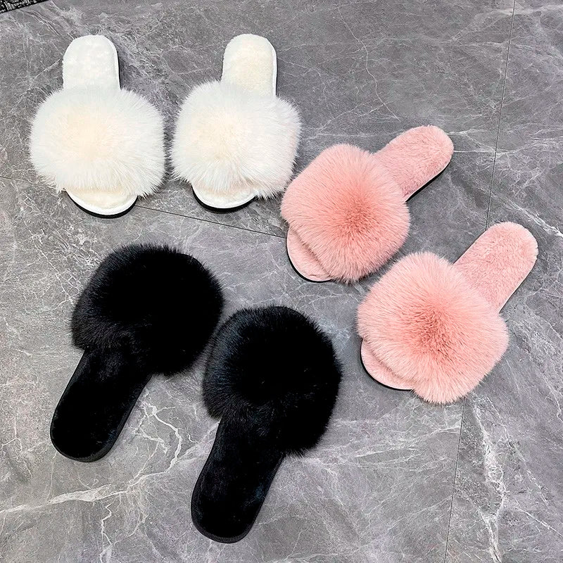 Faux Fur-Lined Plush Indoor Slippers