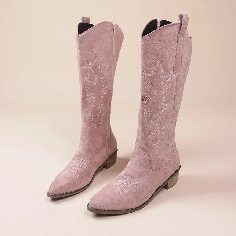 Embroidered Knee-High Western Boots