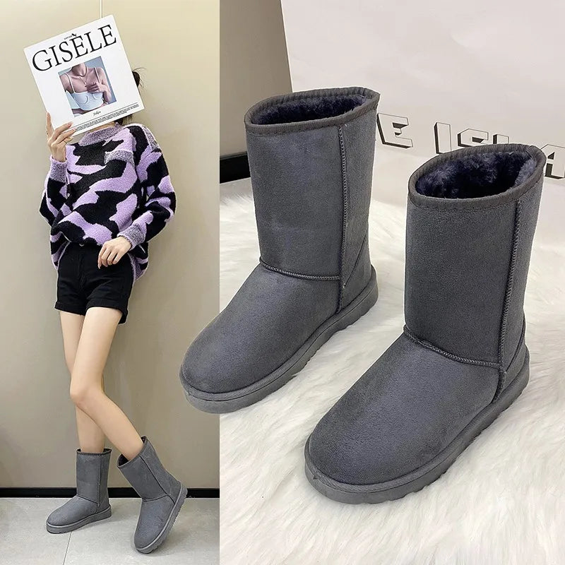 Women's Flannel Mid-Calf Boots - Round Toe Winter Boots