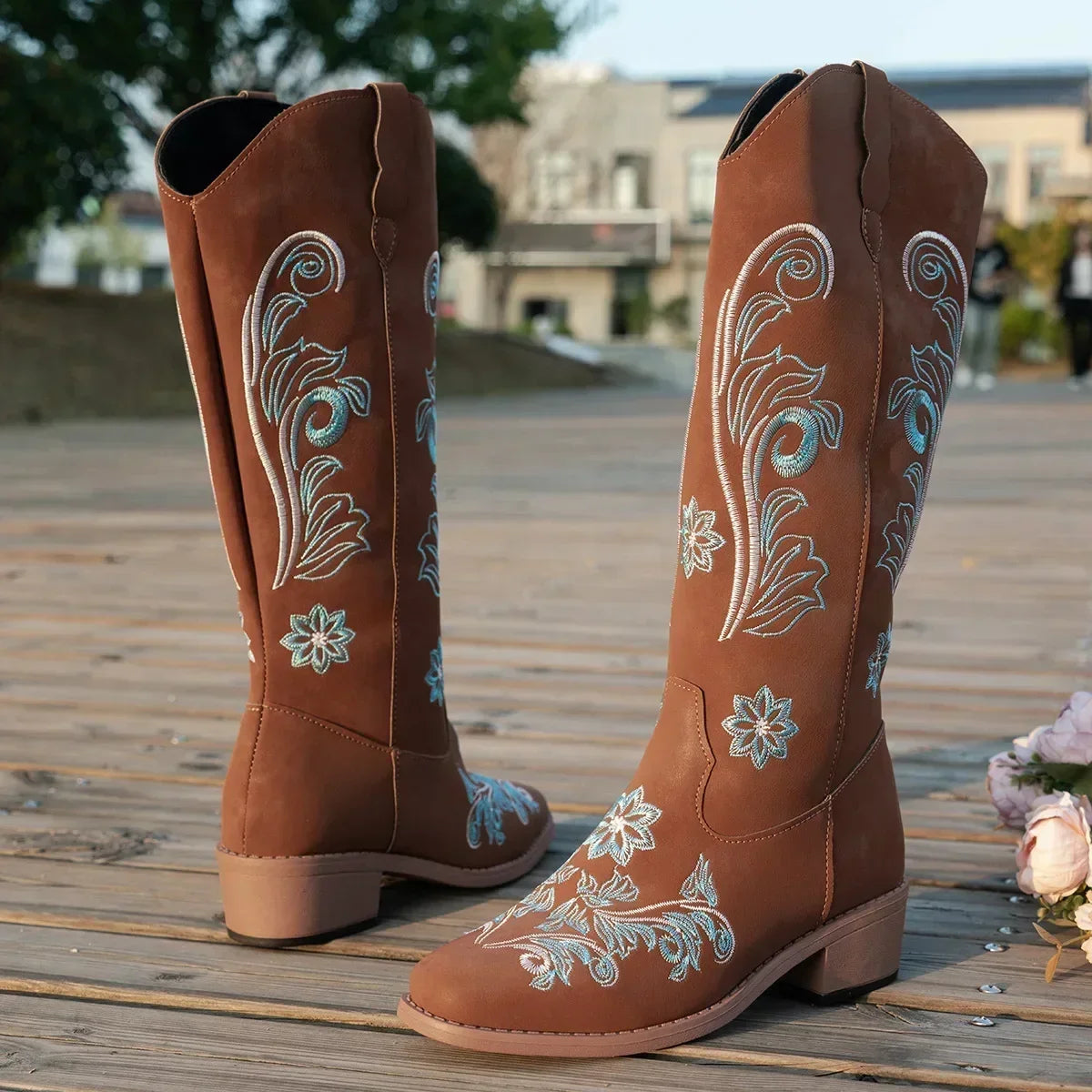 Waterproof Embroidered Riding Boots
