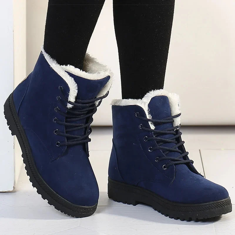 Women's faux-fur-lined lace-up ankle boots with ridged soles