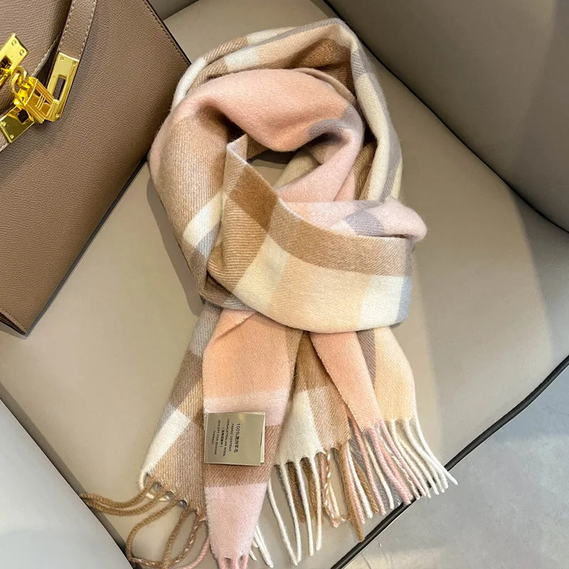 Women's wool plaid wrap scarf comfortable winter blanket accessory