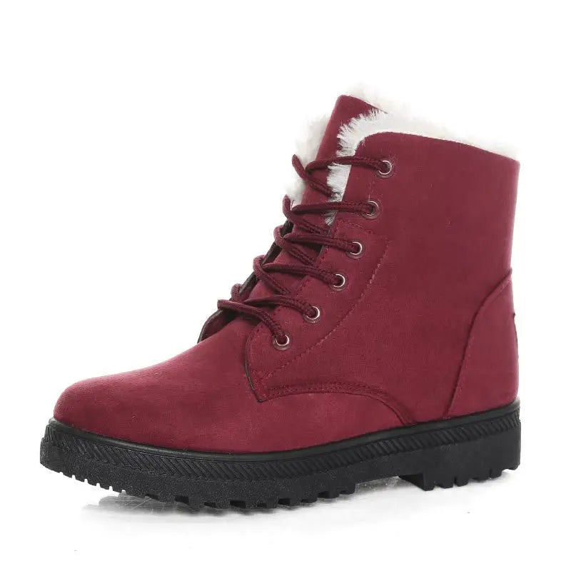 Women's Winter Snow Boots - Warm Fur-Lined Lace-Up Ankle Booties