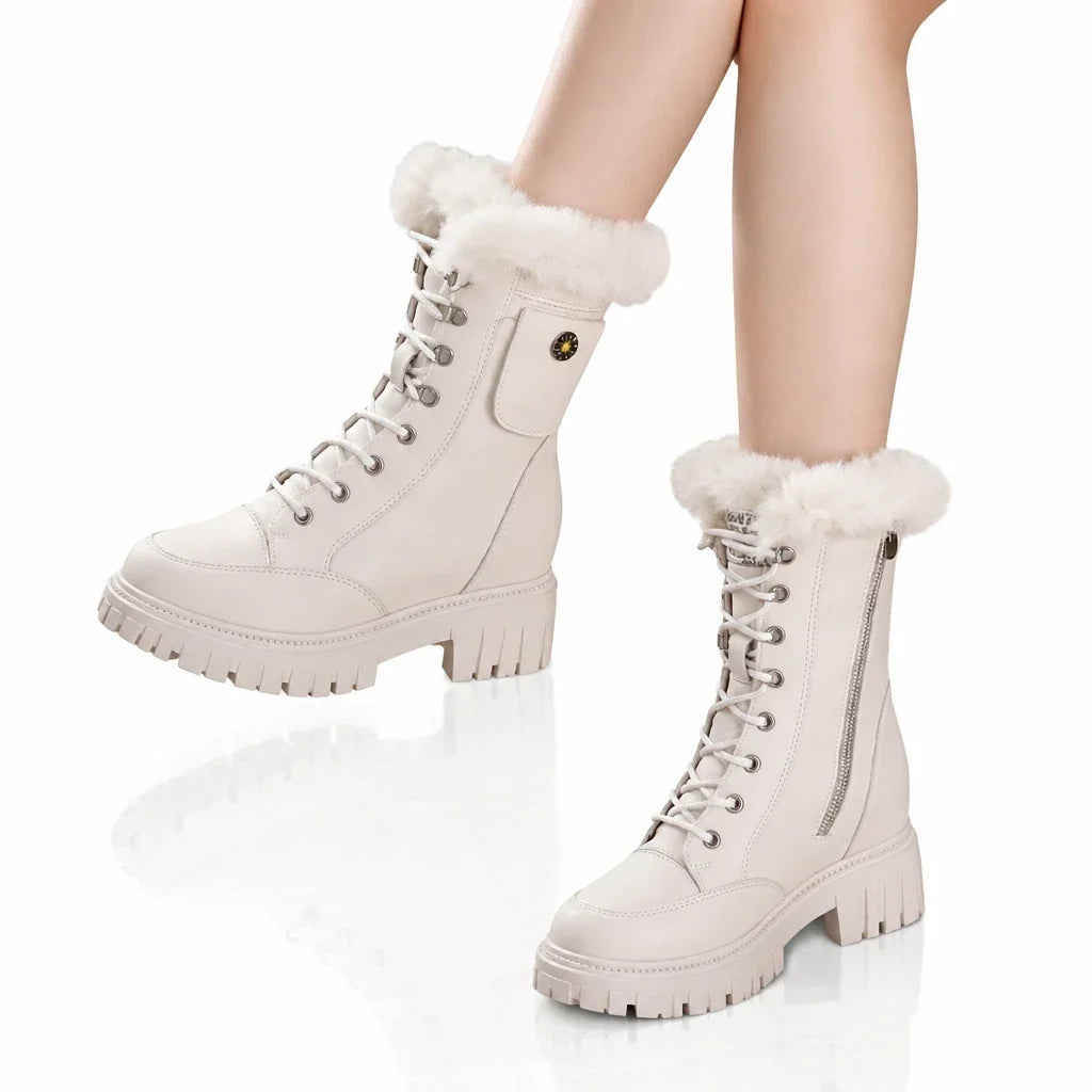 Women's faux-fur trim lace-up platform ankle boots