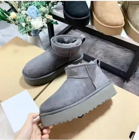 Women's Shearling-Lined Snow Boots - Platform Ankle Boots, Faux Fur