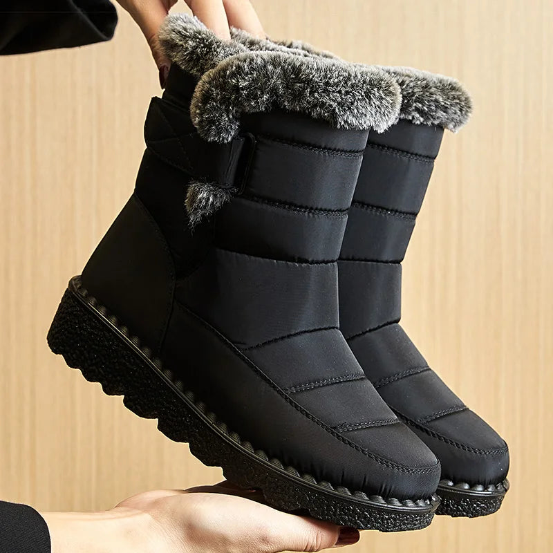 Women's Waterproof Snow Boots - Ankle Boots with Fur Lining, Low Heel