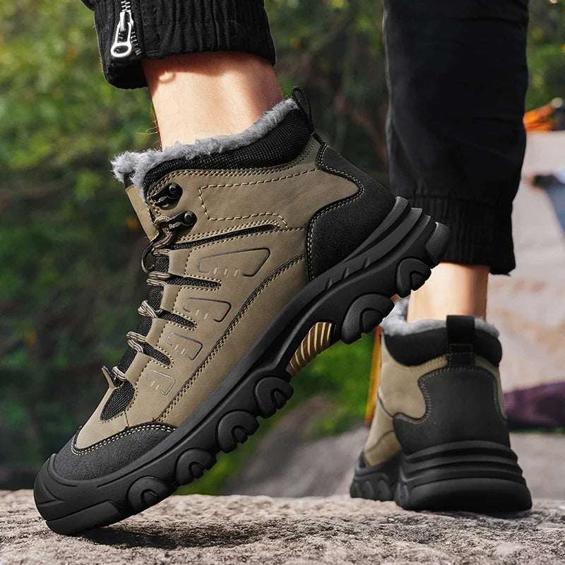 Men's Genuine Leather Ankle Boots - Plush-Lined Winter Boots