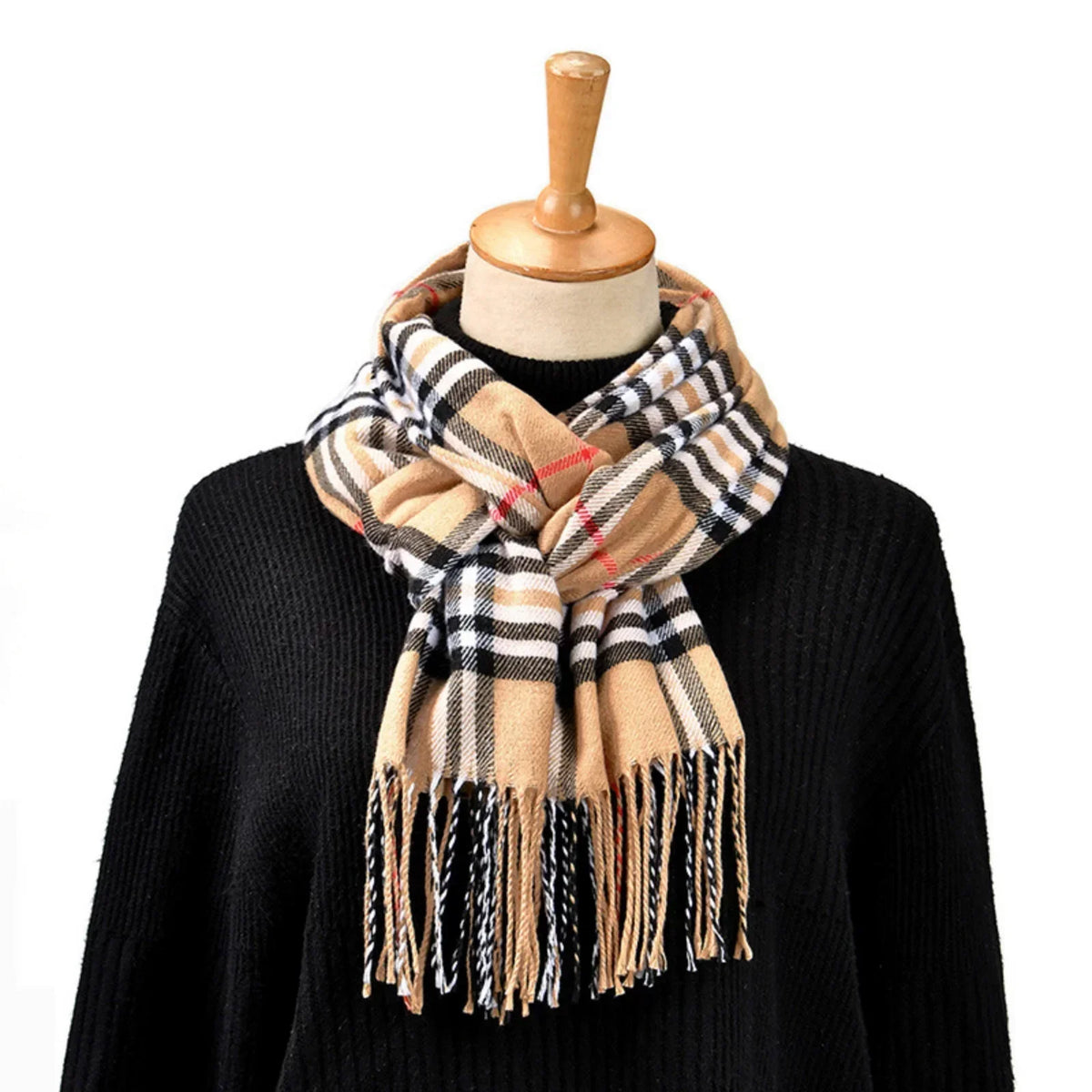 Women's Plaid Scarf – Soft Warm Checked Tassel Shawl Wrap