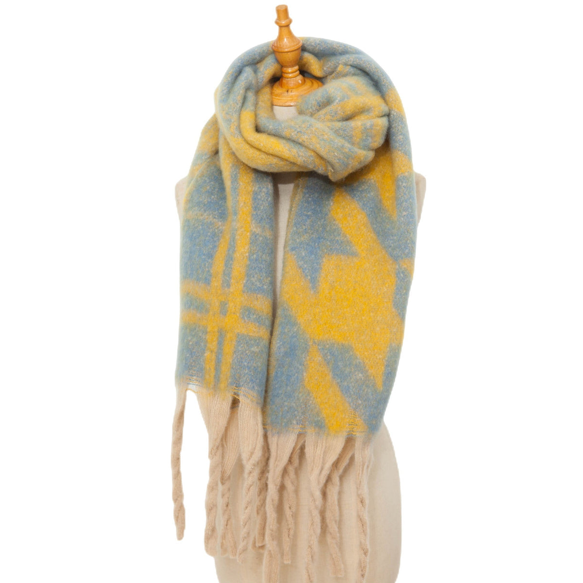 Chunky Fringe Plaid Blanket Scarf
