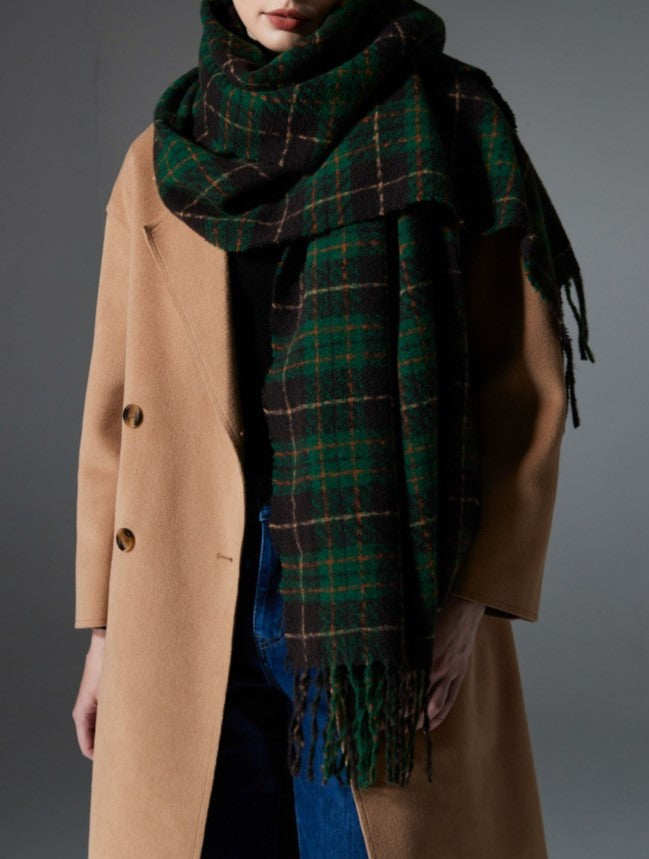 Green Tartan Fringed Blanket Scarf