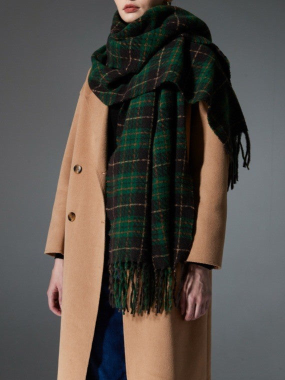 Green Tartan Fringed Blanket Scarf