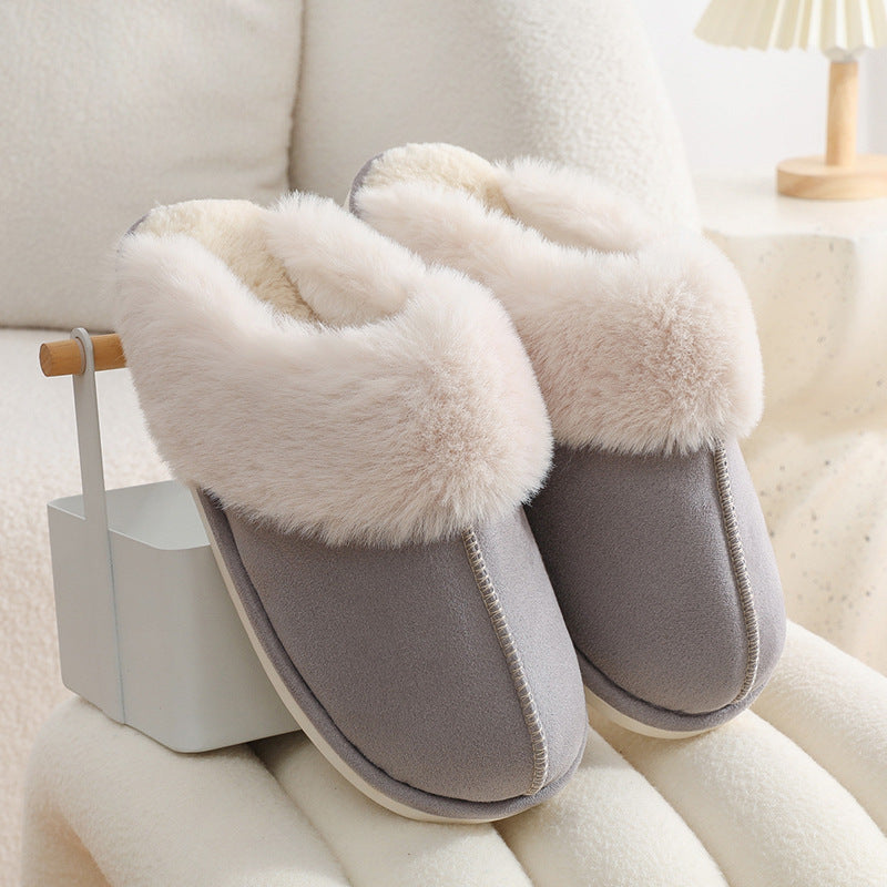 Women's plush faux fur house slippers with non-slip sole