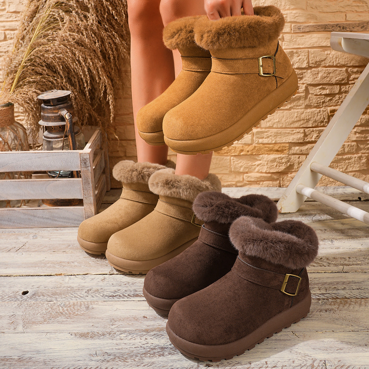 Faux Fur Lined Suede Winter Boots