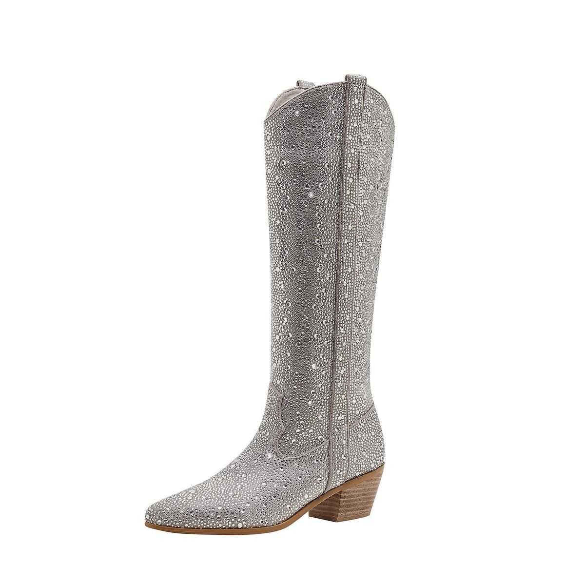 Rhinestone Knee-High Western Boots