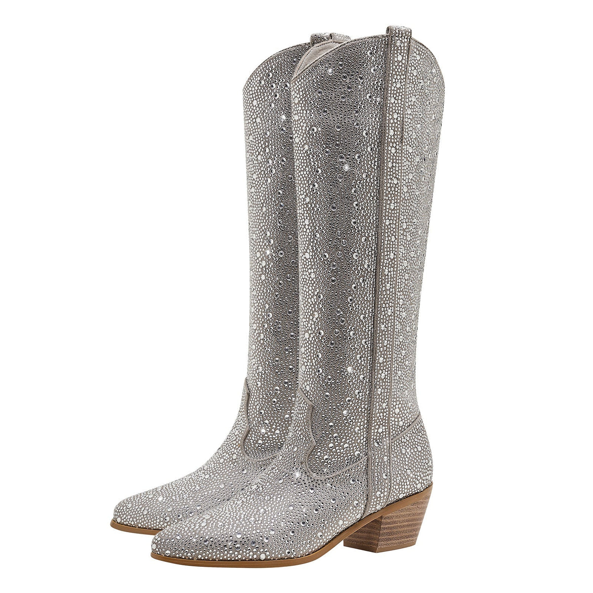 Rhinestone Knee-High Western Boots